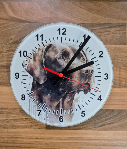 Glass Watercolour Chocolate Labrador Wall Clock  | Dog Lover Gift