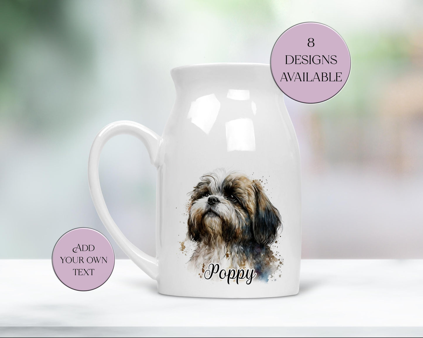 Personalised Shih Tzu Milk Jug & Vase – Watercolour Dog Gift | Shih Tzu Home Décor