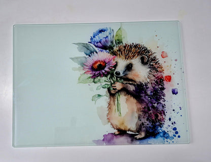 Personalised Hedgehog Glass Chopping Board - Custom Cheese Platter - Housewarming - Kitchenware - Home Décor