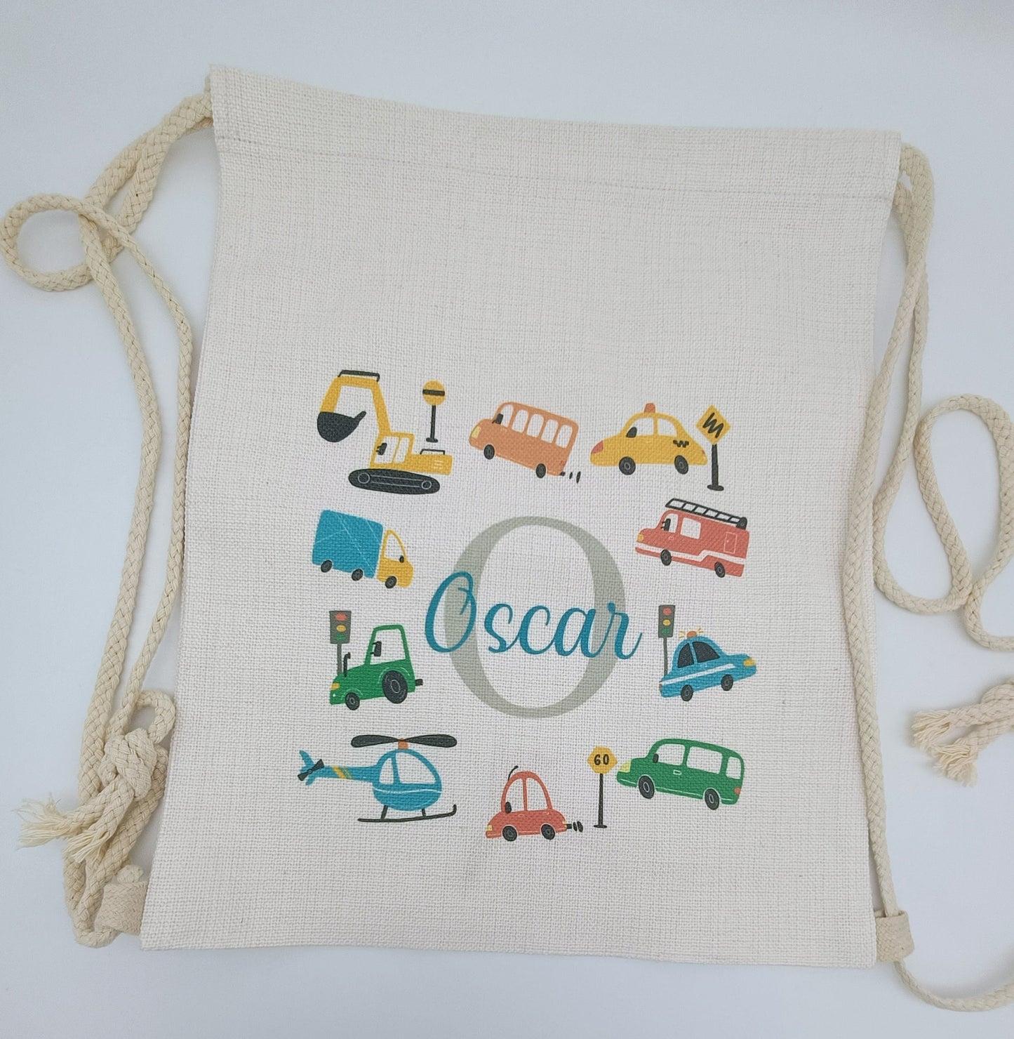 Personalised Cars & Transport Drawstring Bag | Kids School PE Bag | Custom Name Boy Gift