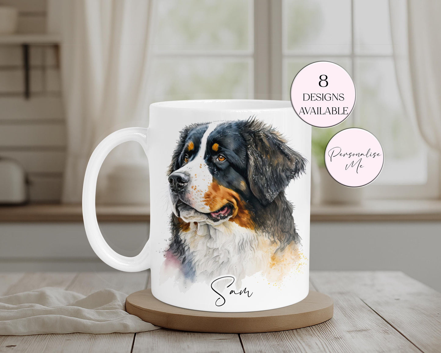 Personalised Bernese Mountain Dog Mug & Coaster Set | Dog Lover Gift