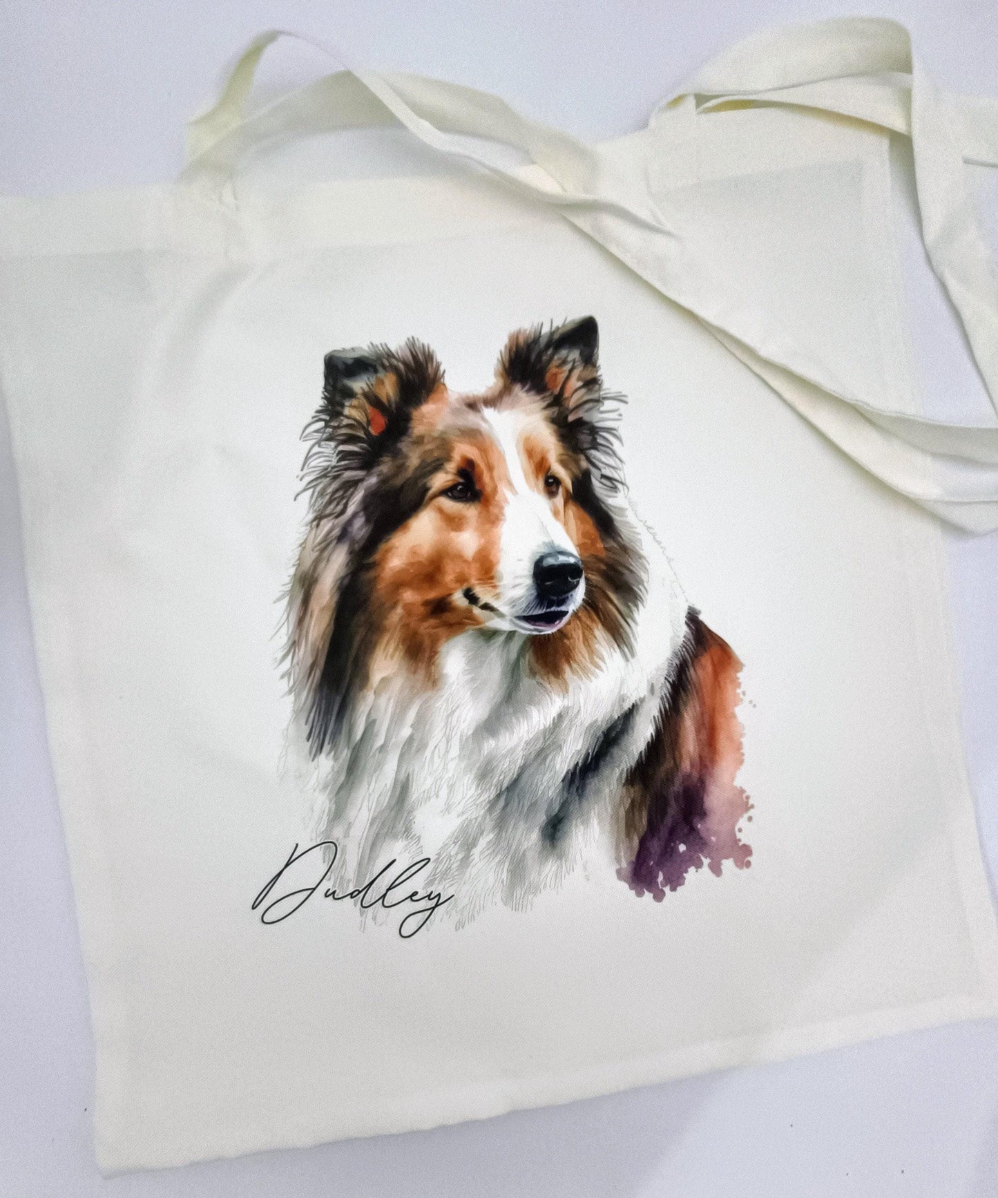 Personalised Watercolour Rough Collie Tote Bag | Custom Dog Lover Gift | Long Handle Shopper