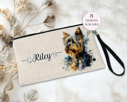 Personalised Yorkshire Terrier Makeup Bag – Custom Linen Pouch with Strap