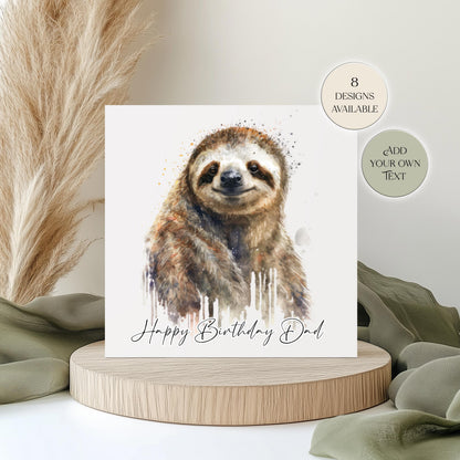 Personalised Sloth Birthday Card – Watercolour Sloth with Balloon Greetings Card
