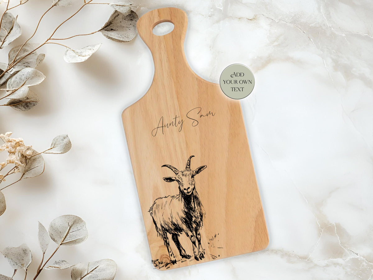 Personalised Wooden Goat Chopping Board – Custom Engraved Kitchen Gift – Rustic Farmhouse Serving Board