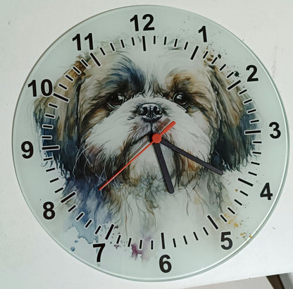 Personalised Watercolour Shih Tzu Clock – Glass | 20cm & 30cm | Dog Lover Gift