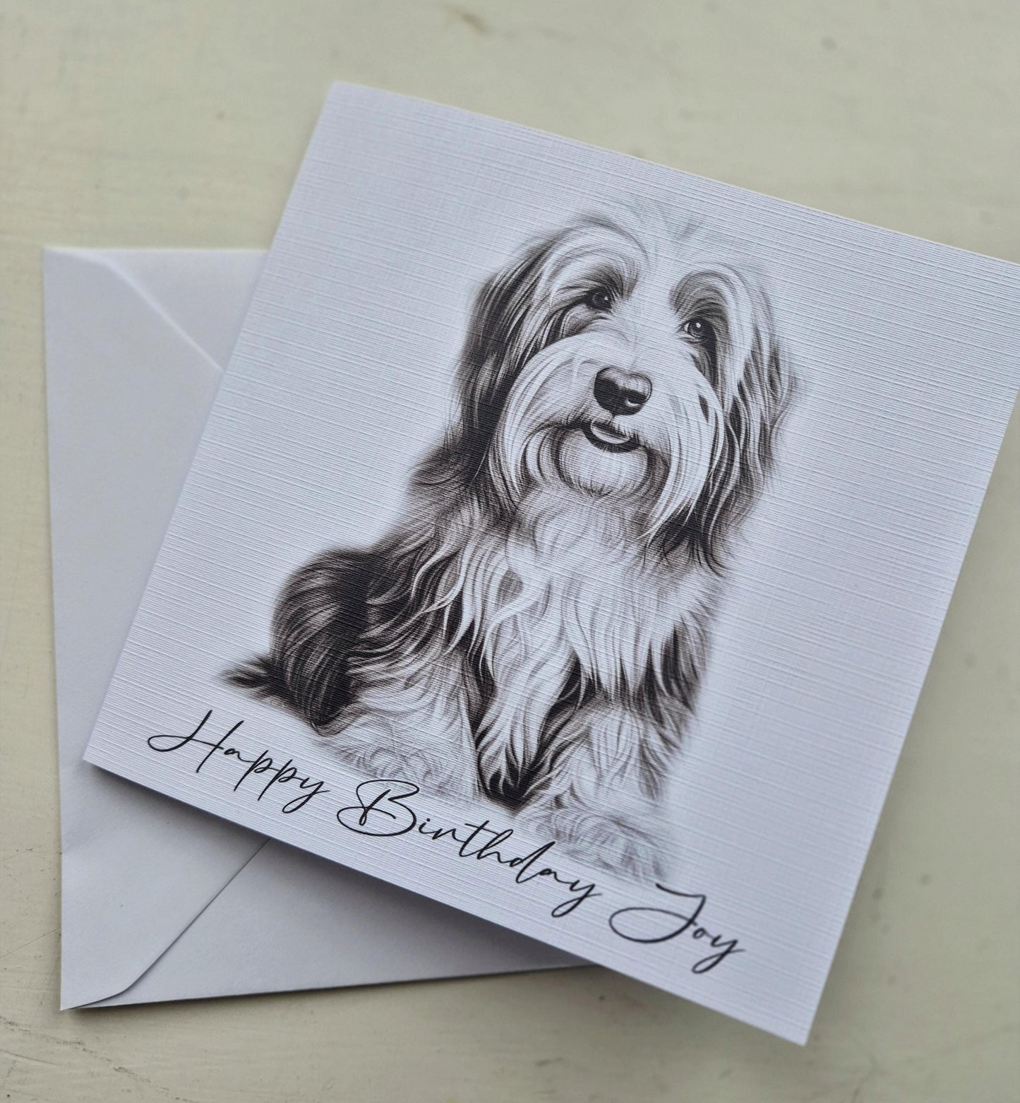 Personalised Bearded Collie Birthday Card – Custom Dog Lover Greeting Card | Optional Matching Coaster