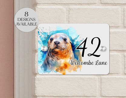 Personalised Watercolour Seal Acrylic House Sign – Custom House Number Plaque | New Home Gift