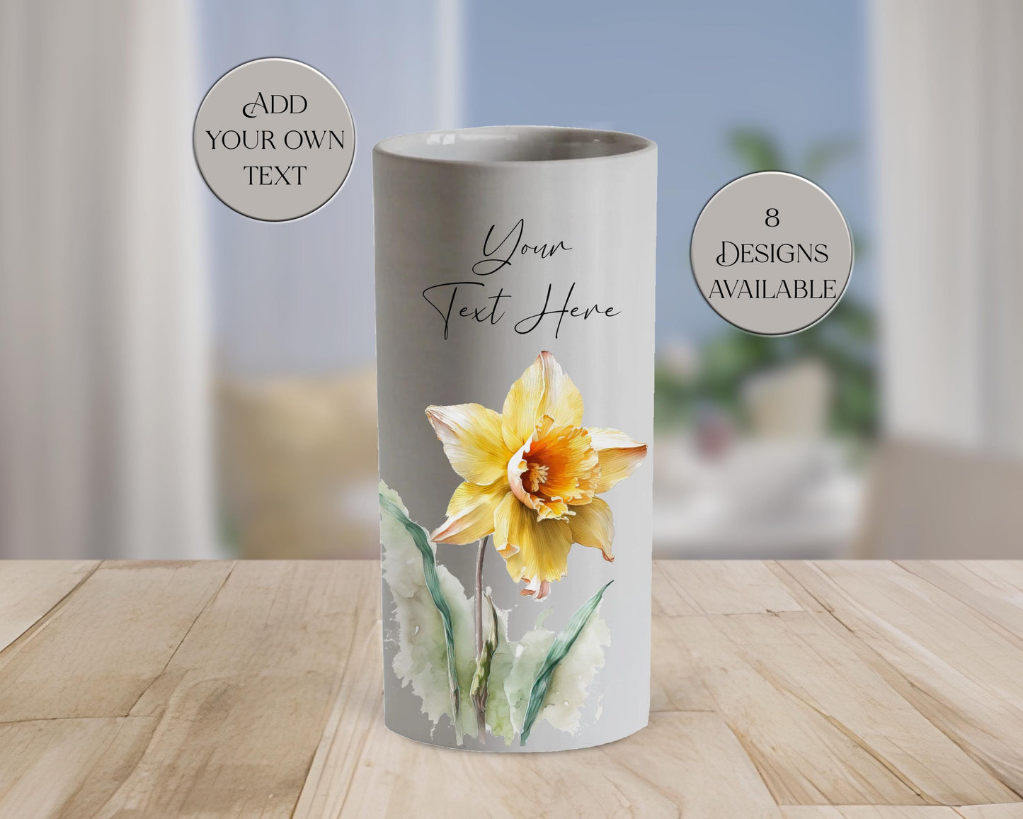 Watercolour Daffodil Ceramic Vase – Personalised Floral Gift for Her