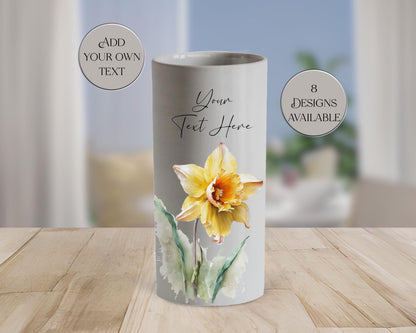 Watercolour Daffodil Ceramic Vase – Personalised Floral Gift for Her