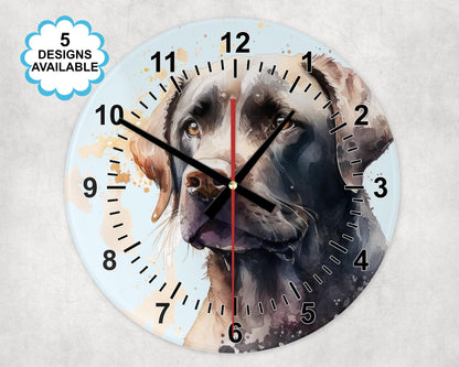 Glass Watercolour Chocolate Labrador Wall Clock  | Dog Lover Gift