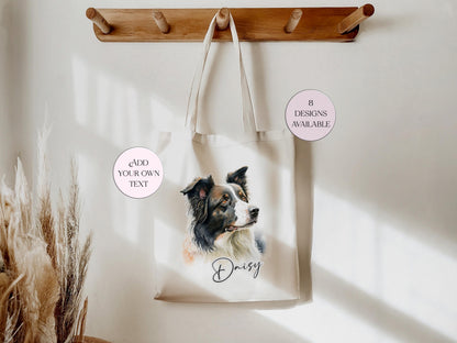 Watercolour Border Collie Tote Bag | Personalised Gift for Her