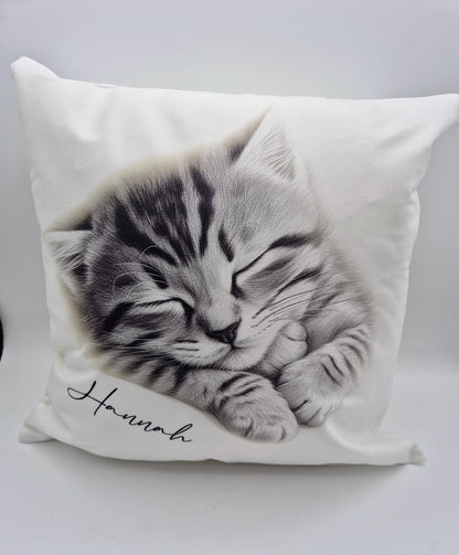 Personalised Sketched Kitten Cushion – Custom Cat Lover Gift | Pet Throw Pillow