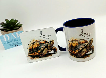 Personalised Tortoise Mug & Coaster Set – Custom Reptile Gift