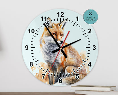 Personalised Watercolour Fox Glass Wall Clock | Woodland Home Décor | Unique Gift for Fox Lovers