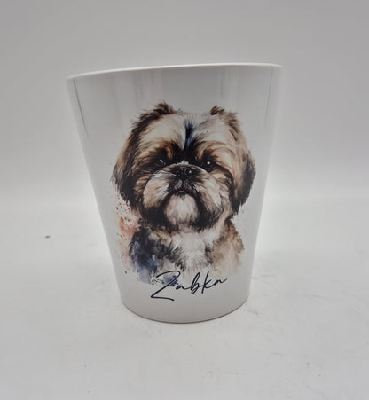 Personalised Shih Tzu Plant Pot – Custom Dog Gift | Pen Pot & Makeup Brush Holder