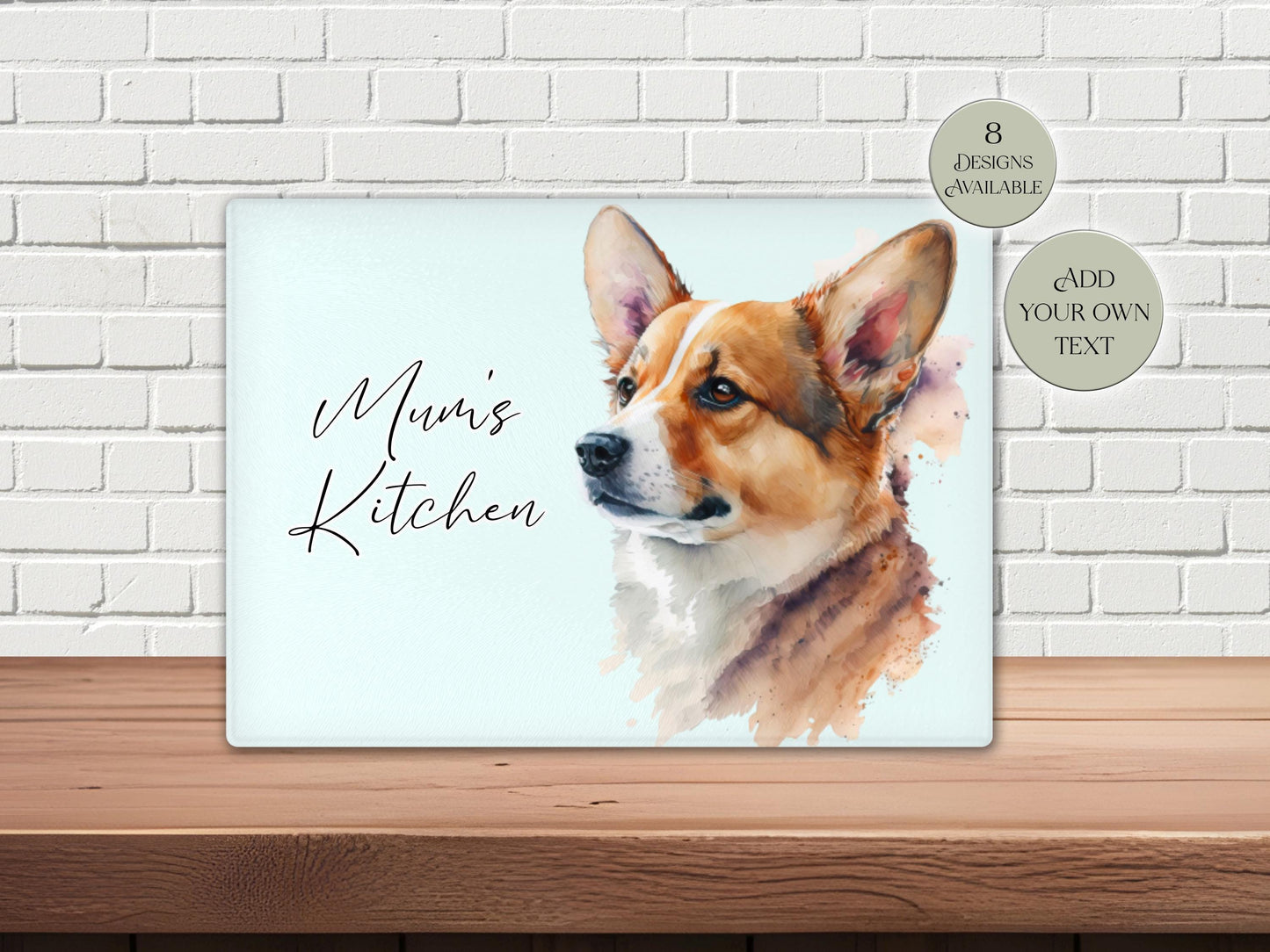 Personalised Welsh Corgi Glass Chopping Board | A3 or A4 | Dog Lover Gift