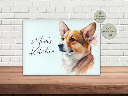 Personalised Welsh Corgi Glass Chopping Board | A3 or A4 | Dog Lover Gift
