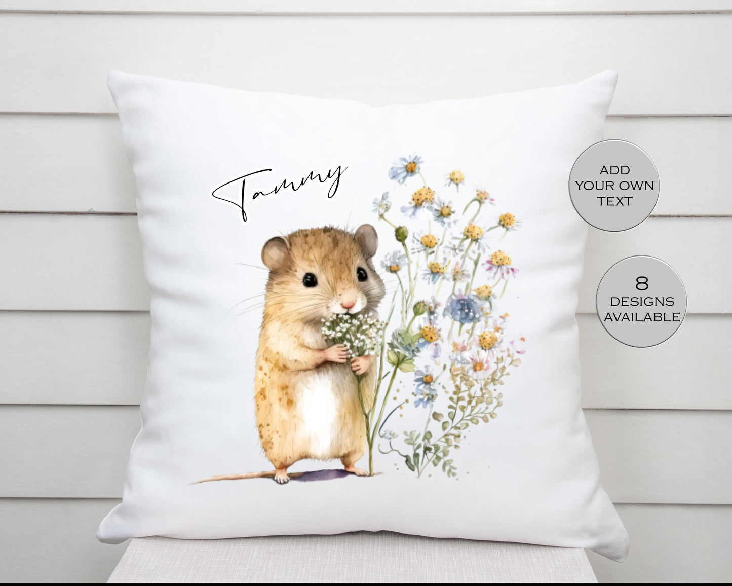 Personalised Watercolour Floral Mouse Cushion | Custom Name Gift for Her | Mouse Lover Pillow