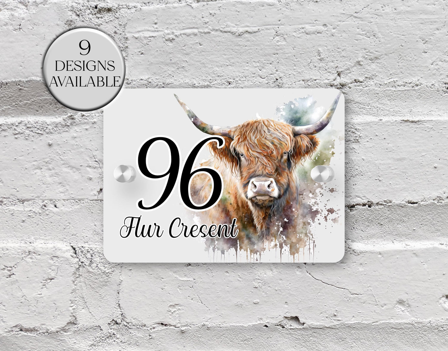 Personalised Highland Cow Acrylic House Sign | Custom House Number | New Home Gift
