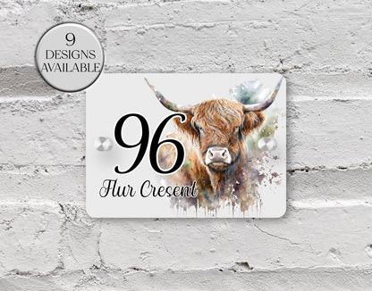 Personalised Highland Cow Acrylic House Sign | Custom House Number | New Home Gift