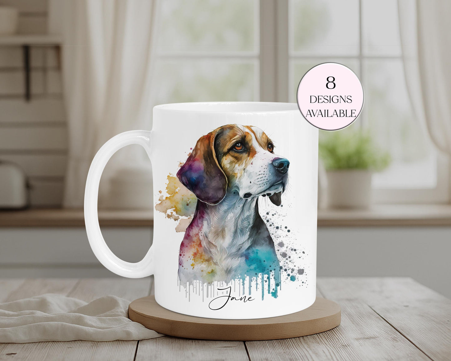 Personalised Beagle Mug & Coaster Set | Custom Dog Lover Gift | Watercolour Beagle Present