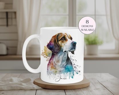 Personalised Beagle Mug & Coaster Set | Custom Dog Lover Gift | Watercolour Beagle Present