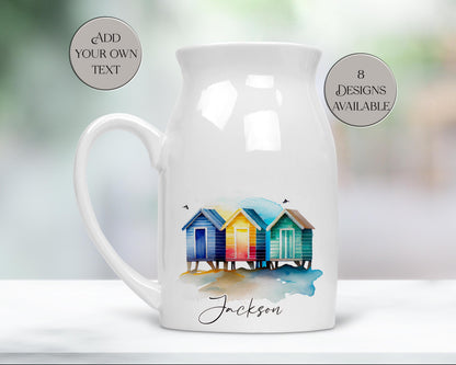 Personalised Watercolour Beach Hut Milk Jug | Flower Vase | Coastal Home Décor Gift
