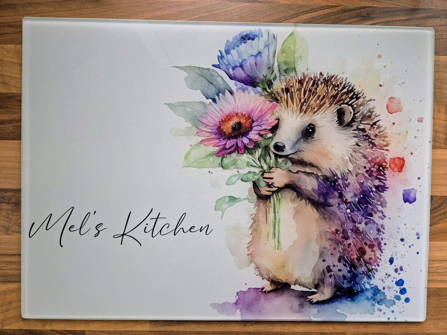 Personalised Hedgehog Glass Chopping Board - Custom Cheese Platter - Housewarming - Kitchenware - Home Décor
