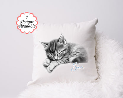 Personalised Sketched Kitten Cushion – Custom Cat Lover Gift | Pet Throw Pillow
