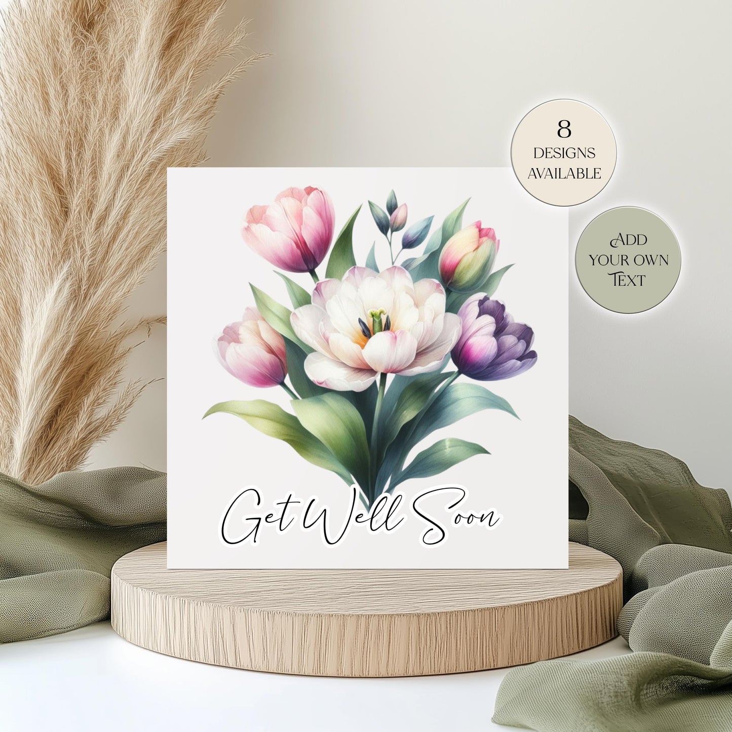 Personalised Tulip Birthday Card – Watercolour Floral Greeting Card