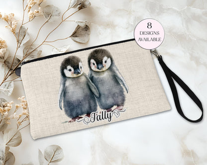 Personalised Watercolour Penguin Makeup Bag | Custom Cosmetic Pouch | Penguin Lover Gift