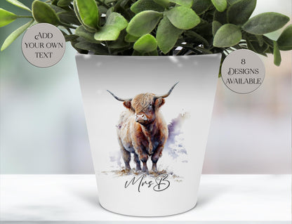 Personalised Highland Cow Plant Pot | Custom Pen Pot & Planter | Highland Cow Gift