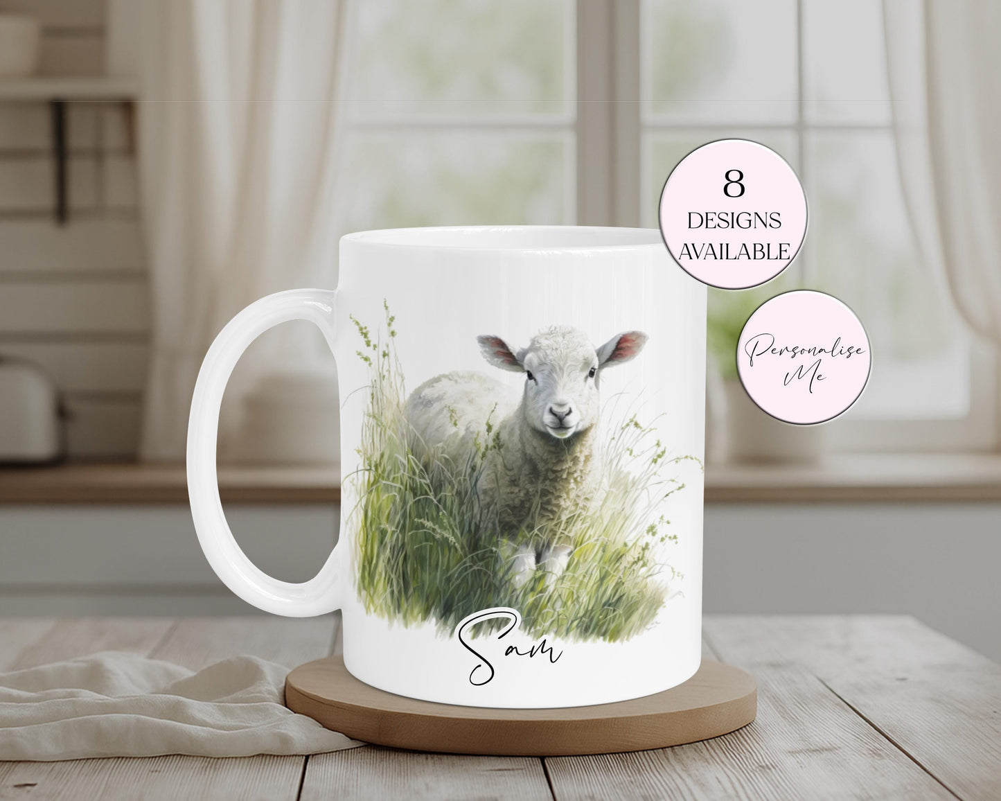 Personalised Watercolour Lamb Mug & Coaster Set | Sheep Lover Gift