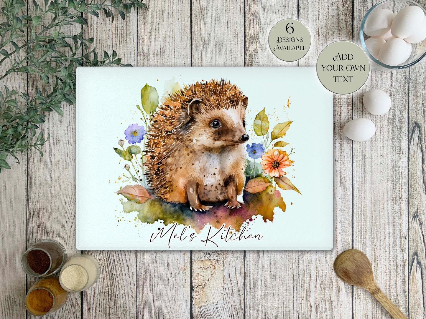 Personalised Hedgehog Glass Chopping Board - Custom Cheese Platter - Housewarming - Kitchenware - Home Décor