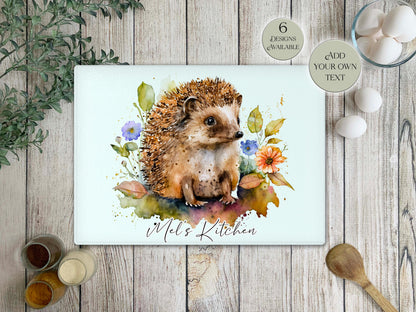 Personalised Hedgehog Glass Chopping Board - Custom Cheese Platter - Housewarming - Kitchenware - Home Décor