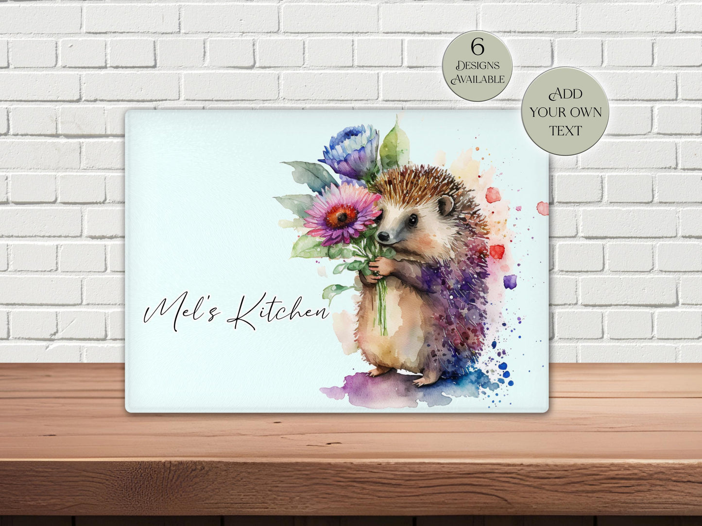 Personalised Hedgehog Glass Chopping Board - Custom Cheese Platter - Housewarming - Kitchenware - Home Décor