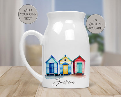 Personalised Watercolour Beach Hut Milk Jug | Flower Vase | Coastal Home Décor Gift