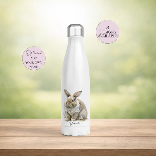 Personalised Bunny Water Bottle – Insulated Stainless Steel Flask - Rabbit Lover Gift