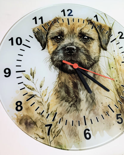 Border Terrier Glass Wall Clock – Dog Lover Gift & Home Décor