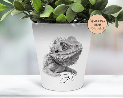 Personalised Bearded Dragon Plant Pot – Pen Holder & Brush Organiser | Unique Reptile Lover Gift