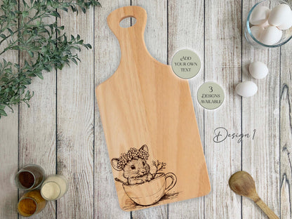 Personalised Wooden Mouse Cutting Board – Custom Engraved Kitchen Gift