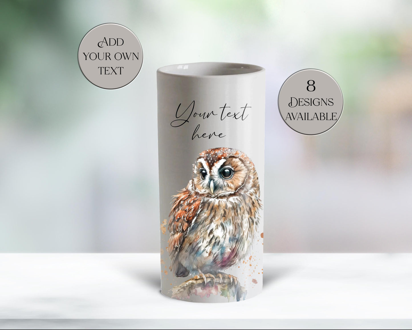 Personalised Watercolour Owl Ceramic Vase – Bird Lover Gift & Flower Pot