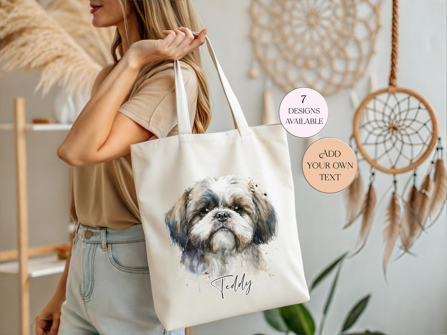 Personalised Watercolour Shih Tzu Tote Bag – Custom Dog Lover Gift | Eco Shopper
