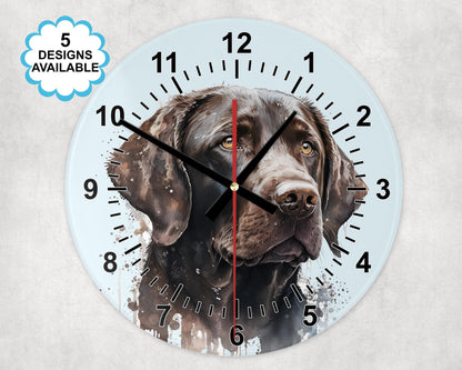 Glass Watercolour Chocolate Labrador Wall Clock  | Dog Lover Gift