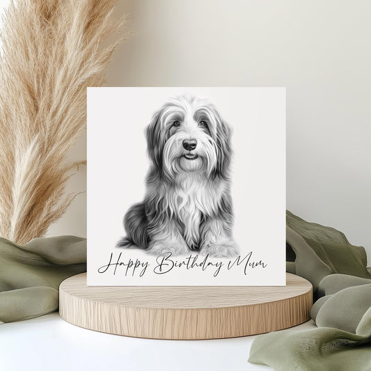Personalised Bearded Collie Birthday Card – Custom Dog Lover Greeting Card | Optional Matching Coaster