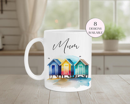 Personalised Beach Hut Mug & Coaster Set | Coastal Gift for Beach Lovers