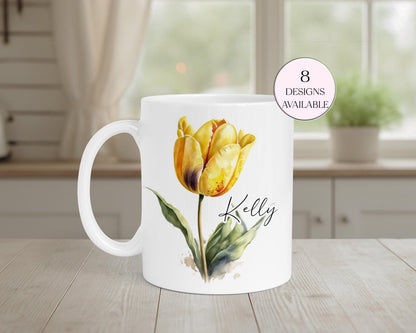 Personalised Watercolour Tulip Mug & Coaster Set | Floral Gift for Her