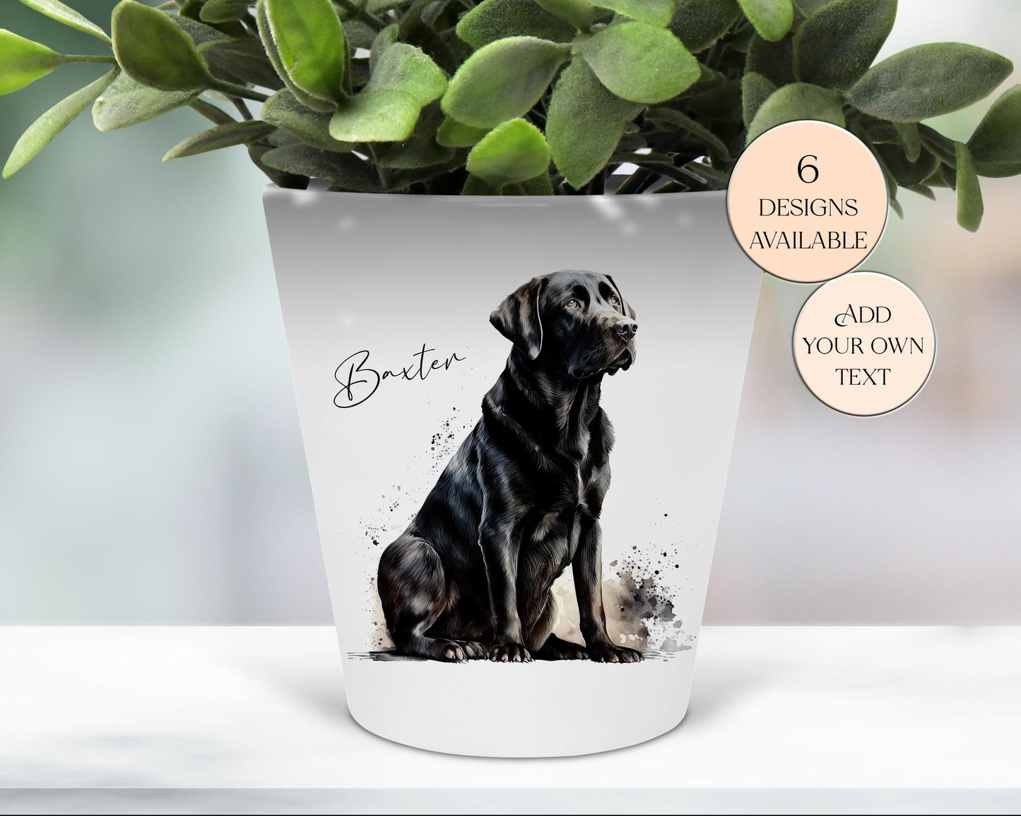 Personalised Black Labrador Printed Plant Pot – Dog Lover Gift - Pen Holder & Desk Organiser - Memorial Keepsake