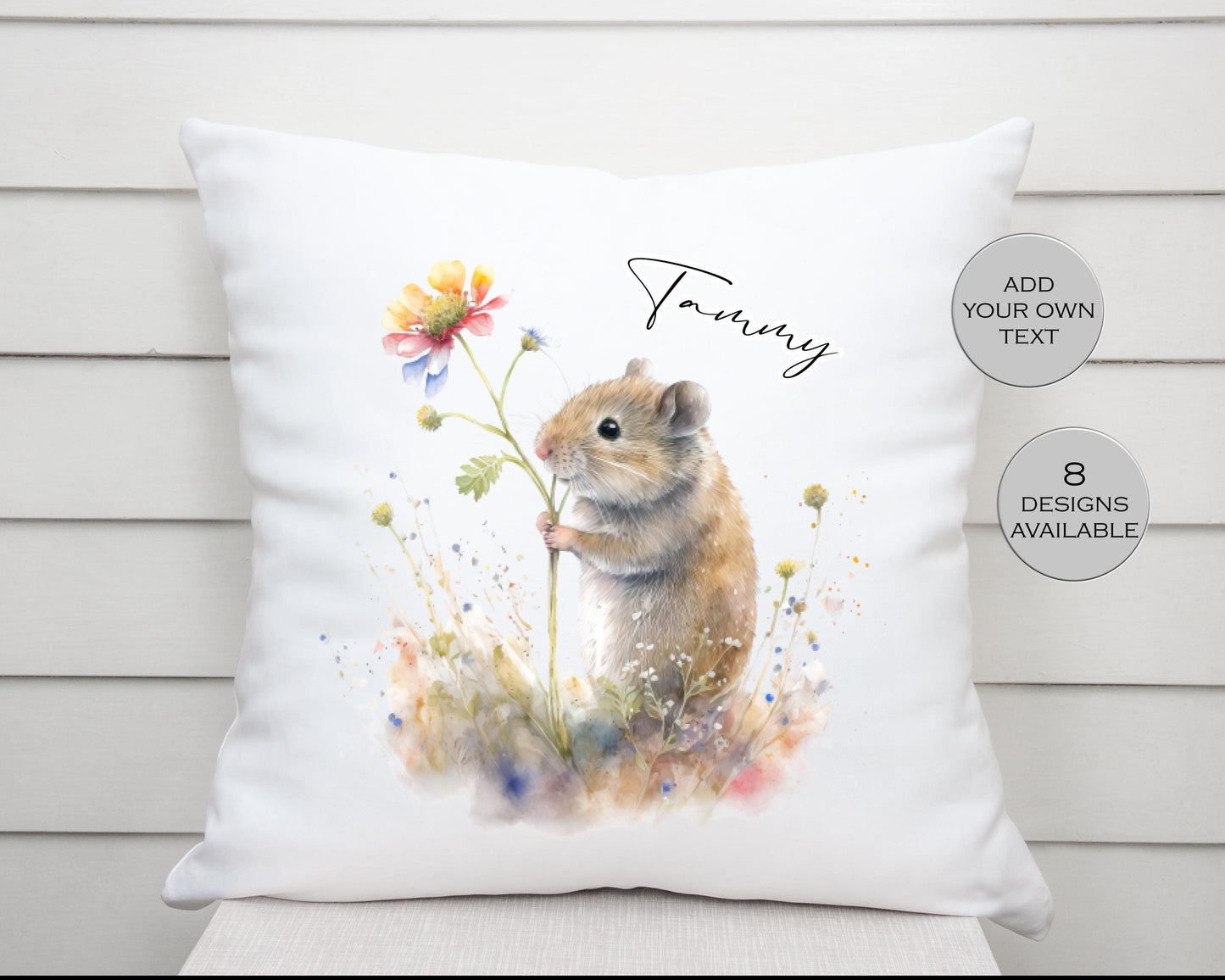 Personalised Watercolour Floral Mouse Cushion | Custom Name Gift for Her | Mouse Lover Pillow